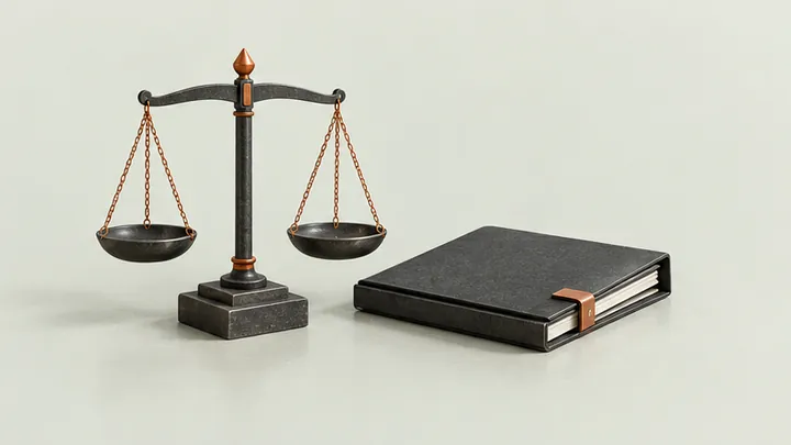 Balanced scales and a closed case folder representing law firm administration.